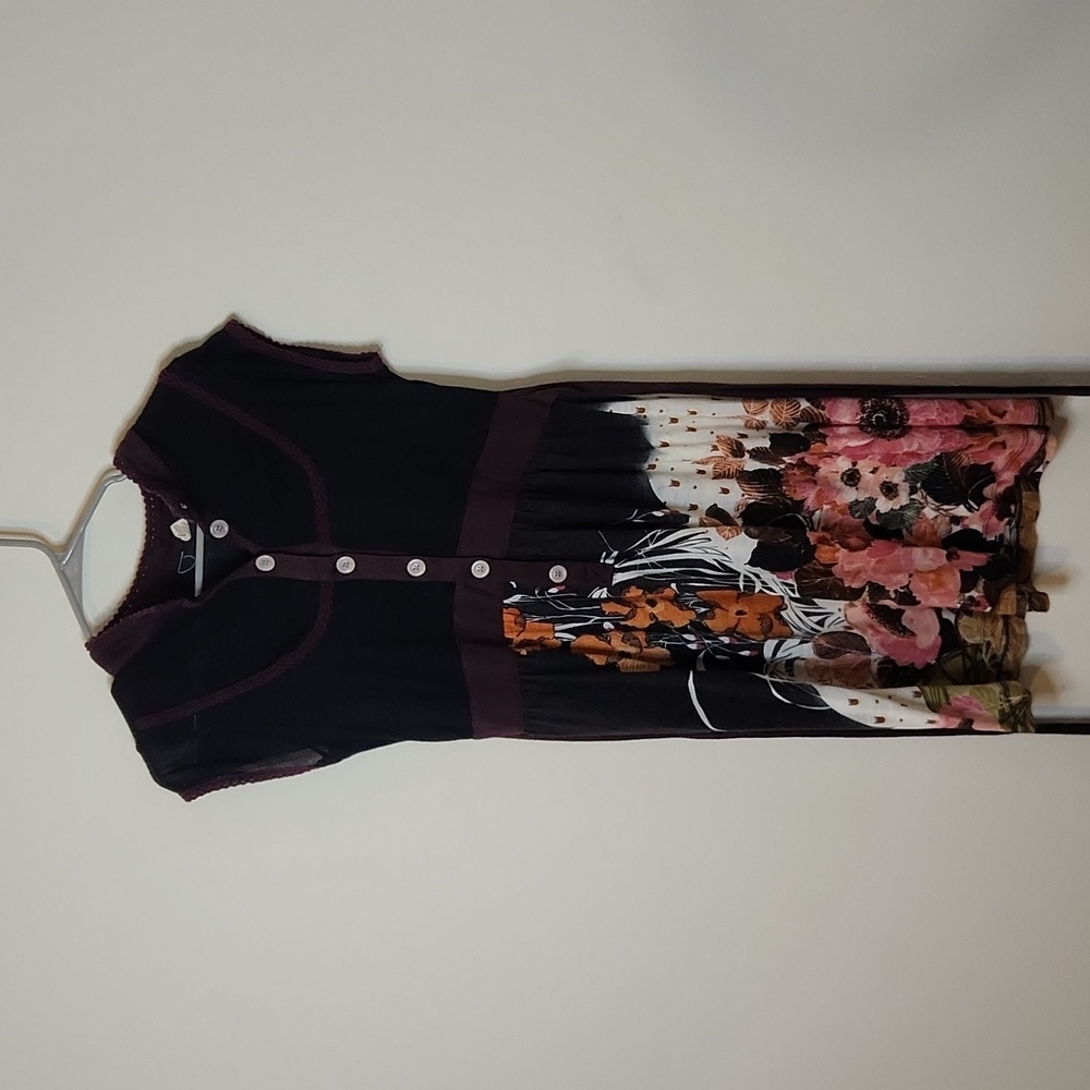 Anthropologie dress size small. Black and purple with floral